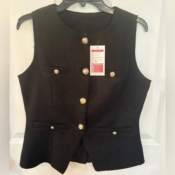 NWT Elegant Black Sleeveless Vest - Picture 2 of 9